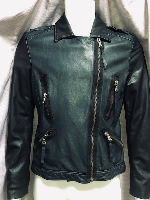 未使用!フランスPari発!知る人ぞ知る革新的Leather-Brand“OAKWOOD”Unisex男女兼用-革のシルクSheep-NapaライダースJacket参考価格13万円!