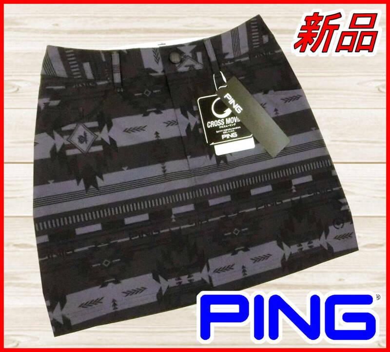 【国内正規品】60%OFF◆PINGピンゴルフスカート◆春夏ニューネイティブプリントストレッチ台形センタースリット◆グレーSS7号定価:12,100円