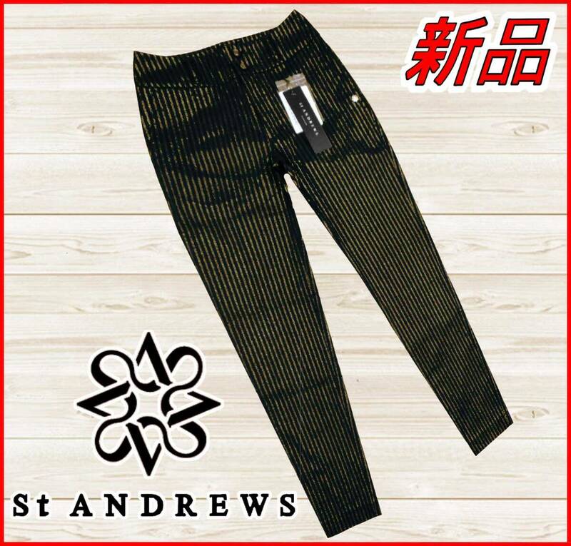 【国内正規品】72%OFF◆St.ANDREWSセントアンドリュースゴルフパンツブラックレーベル◆定価:41,800円◆春夏ストレッチ金糸ストライプ柄S黒