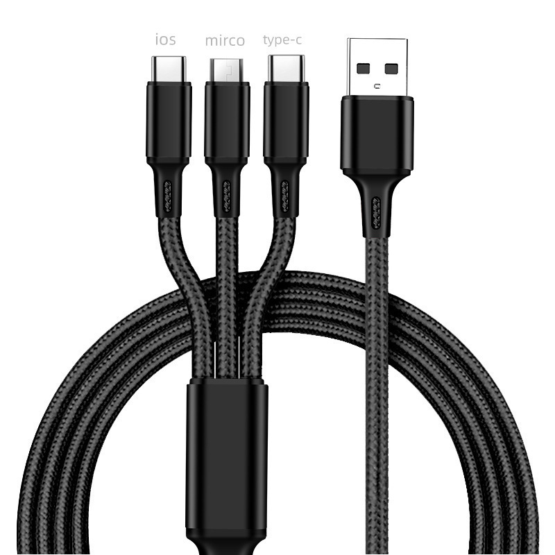 ★3in1 充電ケーブル ブラック★iPhone タイプc type-c Android マイクロ Micro USB 充電器 ケーブル 1m Lightning ライトニング ケーブル