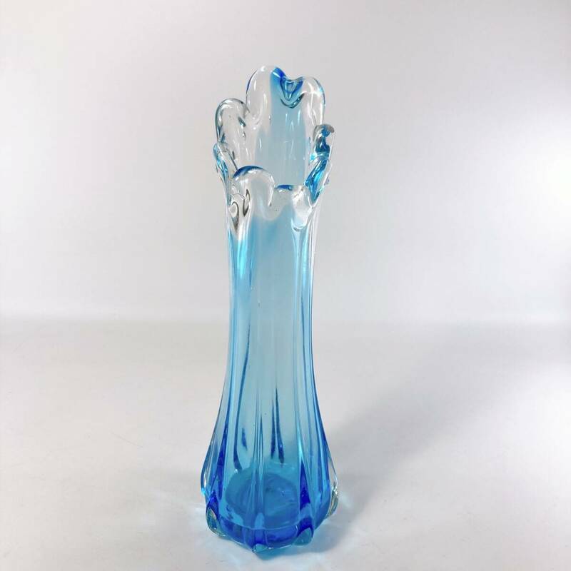 【レトロ】マーブルガラス 花瓶 一輪挿し 水色 フラワーベース