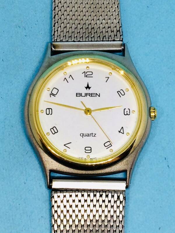 (E10)スイス(*'▽')　BUREN・ビューレン（電池交換済み）S&Gコンビネーション・メンズ腕時計USED（送料全国一律185円）素敵な時計です。