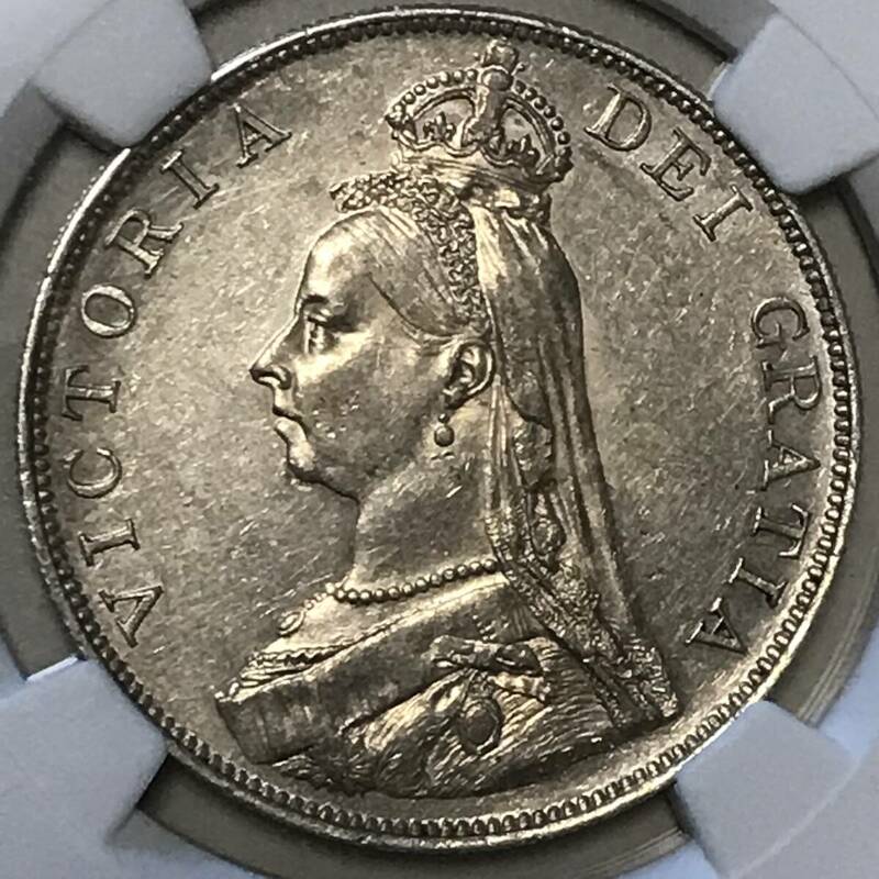 ★1887 イギリス　ダブルフローリン銀貨　ビクトリア ジュビリー　NGC AU 53