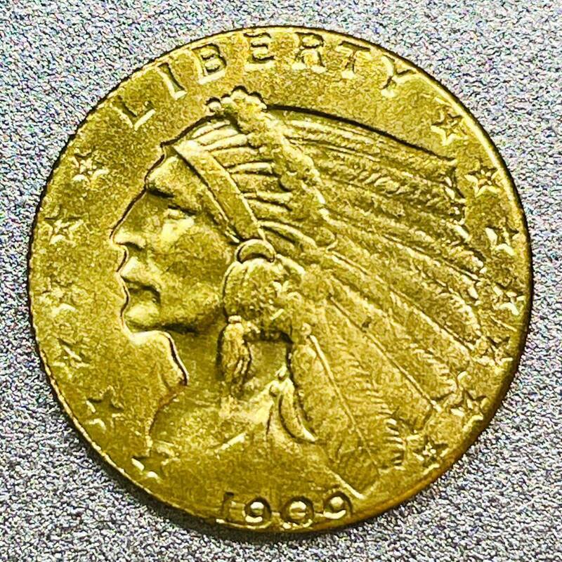 インディアンヘッド 2.5ドル金貨 1909年　レプリカコイン
