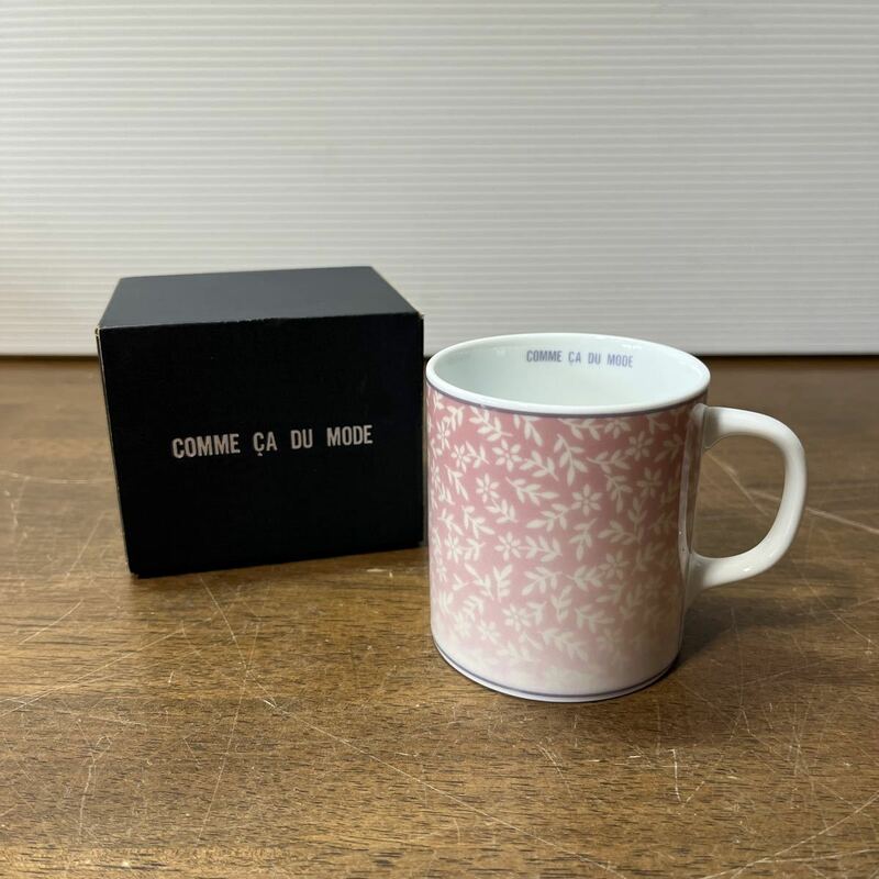 1円スタート 未使用 COMME CA DU MODE マグカップ 可愛い ピンク×ホワイト マグ コーヒーカップ コムサデモード (3-2