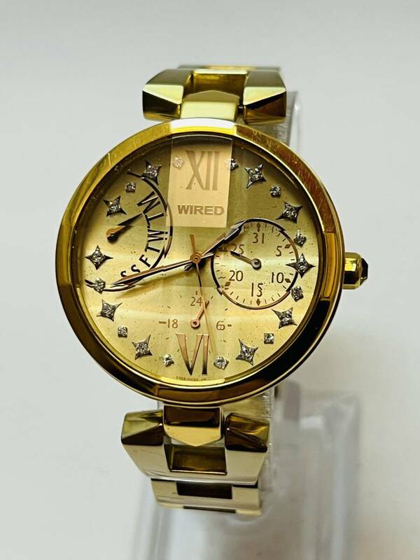 美品　動作未確認　SEIKO セイコー ワイアード レディース カットガラス ゴールド文字盤 5Y66-0AM0 時計 SEIKO WIRED 腕時計