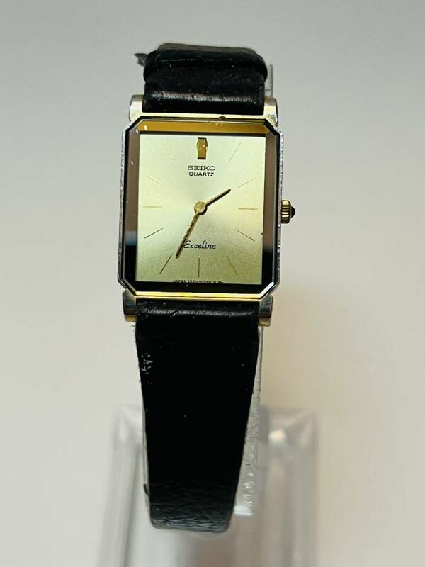 動作未確認　SEIKO セイコー QZ 1220-5090 エクセリーヌ ゴールド文字盤 スクエア レディース腕時計