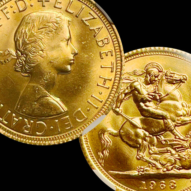 ★人気上昇中★ ヤングヤング ギリック 1968 MS64 イギリス エリザベス２世 竜退治 1ソブリン 金貨 NGC アンティーク コイン 英国 