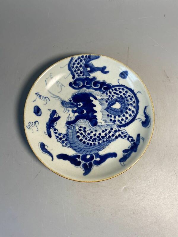 清朝期 陶磁器 青花大皿 景徳鎮製 煎茶道具 中国古玩 唐物 中国美術