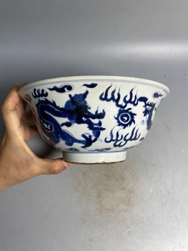 大清乾隆年製 景徳鎮製 在銘 茶碗 青花 中国美術 時代物 唐物 古玩 骨董品 煎茶道具