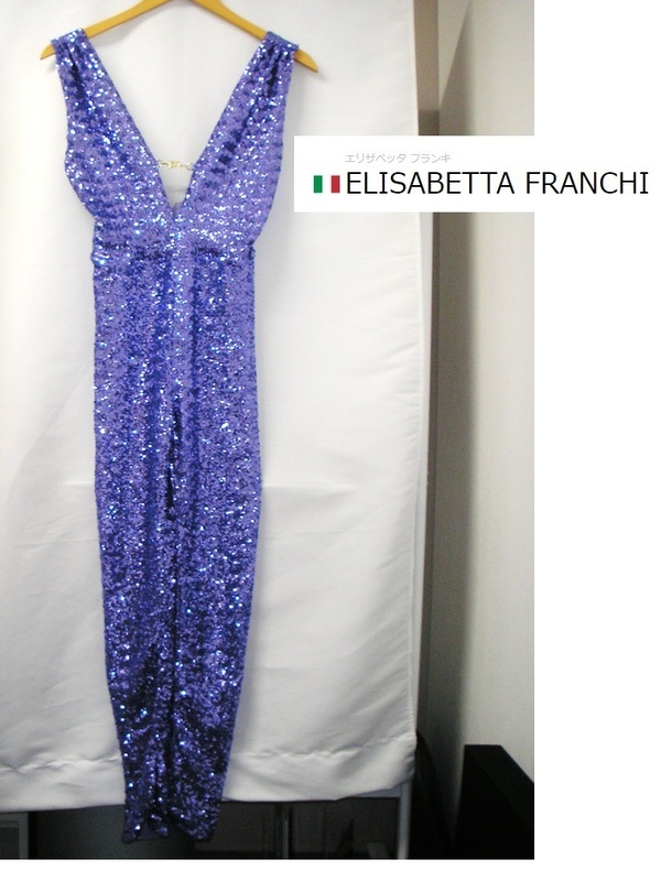ELISABETTA FRANCHI (エリザベッタフランキ) パーティードレス　サテン　パンツドレス　スパンコール 衣装　宝塚 Sサイズ イタリア製