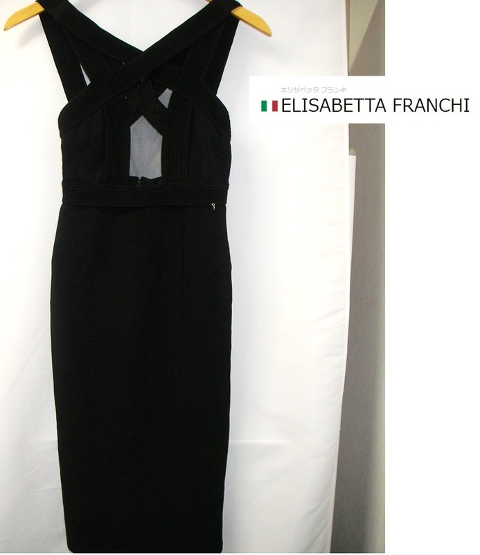 ELISABETTA FRANCHI (エリザベッタフランキ)パーティードレス　カクテルドレス ブラックワンピース ニットワンピース サイズ40　イタリア製