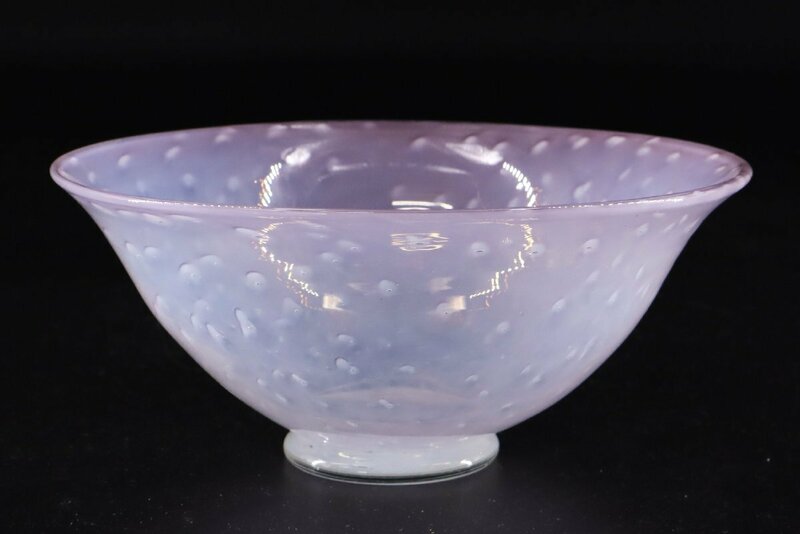 乳白色硝子 気泡 鉢 / ガラス美術 茶碗 飾り鉢