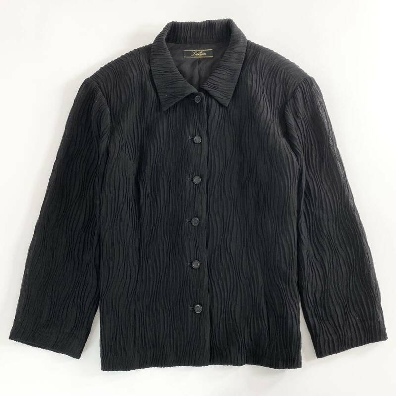Dc29 日本製 Leilian レリアン シャツジャケット サイズ11 ブラック 無地 レディース プリーツ 長袖 ボタン トップス アウター 上着