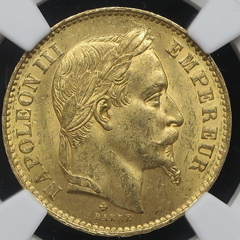 【★皇帝ナポレオン3世★】 1870BB フランス 20フラン金貨 MS63 NGC ストラスブール 有冠 アンティークコイン 実物資産 インフレーション