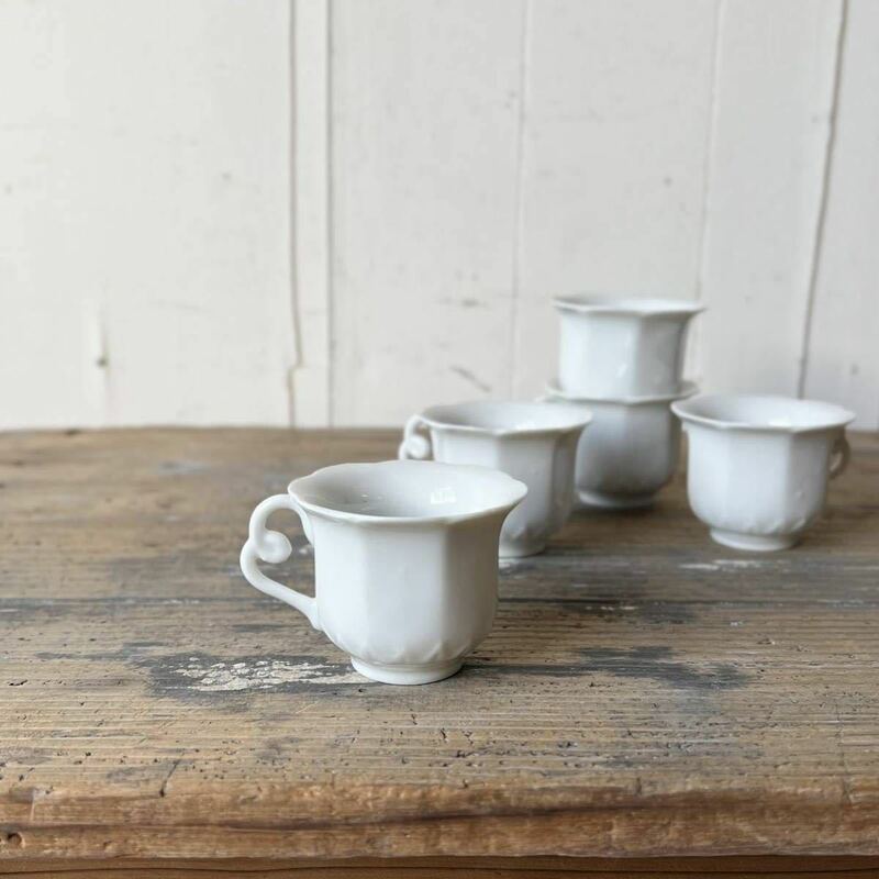 5個set チューリップ デミ デットストック 白磁 陶器　検: コーヒー 珈琲 デザートカップ ココット カフェ レトロ ビンテージ アンティーク