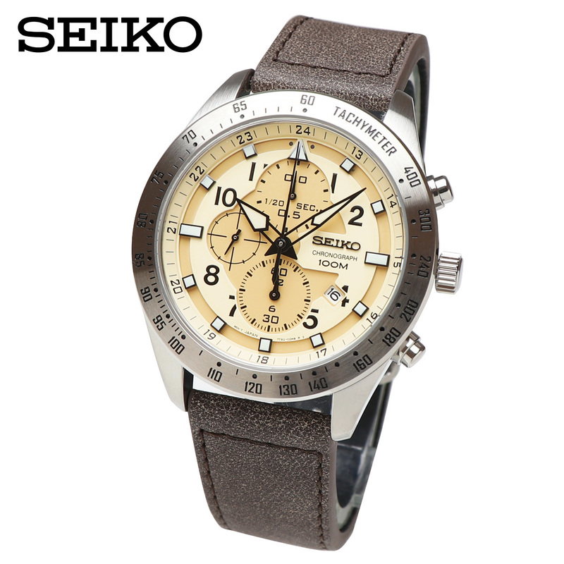 SEIKO CRITERIA LIMITED 逆輸入 セイコー 限定モデル SNDH43P1 ミリタリー クロノグラフ 腕時計 カレンダー カーキ ブラウン レザーベルト