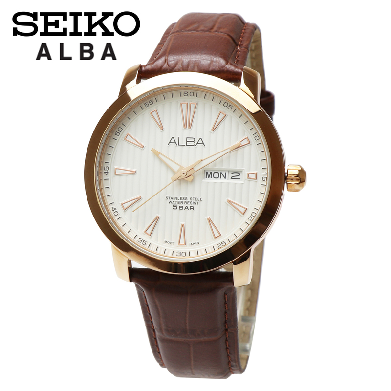 SEIKO セイコー ALBA アルバ AT2020X1 メンズ アナログ 曜日 日付 カレンダー ホワイト ローズゴールド ブラウン レザーベルト 腕時計 男性