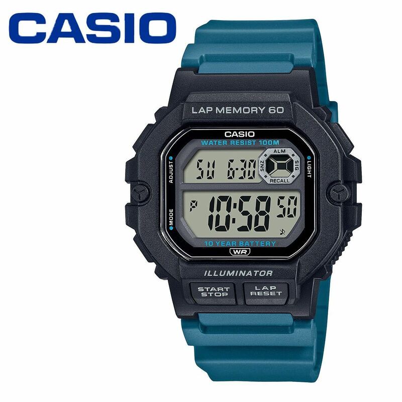 カシオ CASIO WS1400 グリーン ラップメモリー メンズ 男性 腕時計 陸上 スポーツ ランニング 防水 デジタル アラーム タイマー 軽い 薄い