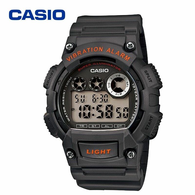 CASIO カシオ W735 ダークグレー 腕時計 バイブレーション アラーム 三つ目 デジタル 男の子 メンズ 男性 キッズ 振動 バイブ 防水