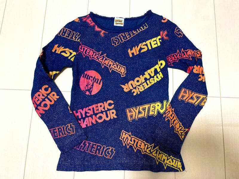 80s 90s 初期　HYSTERIC GLAMOUR ヒステリックグラマー　総柄　ロンＴ　ラメ ロゴ　ガール 美品 レア　希少　ヴィンテージ　NO39890 