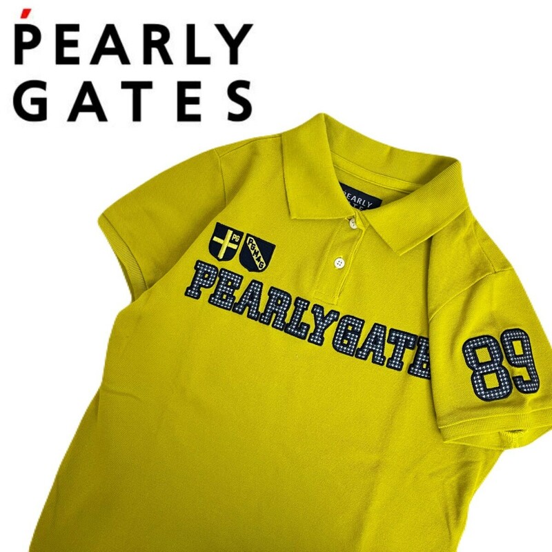 極美品 豪華刺繍 PEARLY GATES 吸水速乾 ストレッチ 鹿の子 半袖ポロシャツ レディース0 パーリーゲイツ ゴルフウェア 日本製 2403114