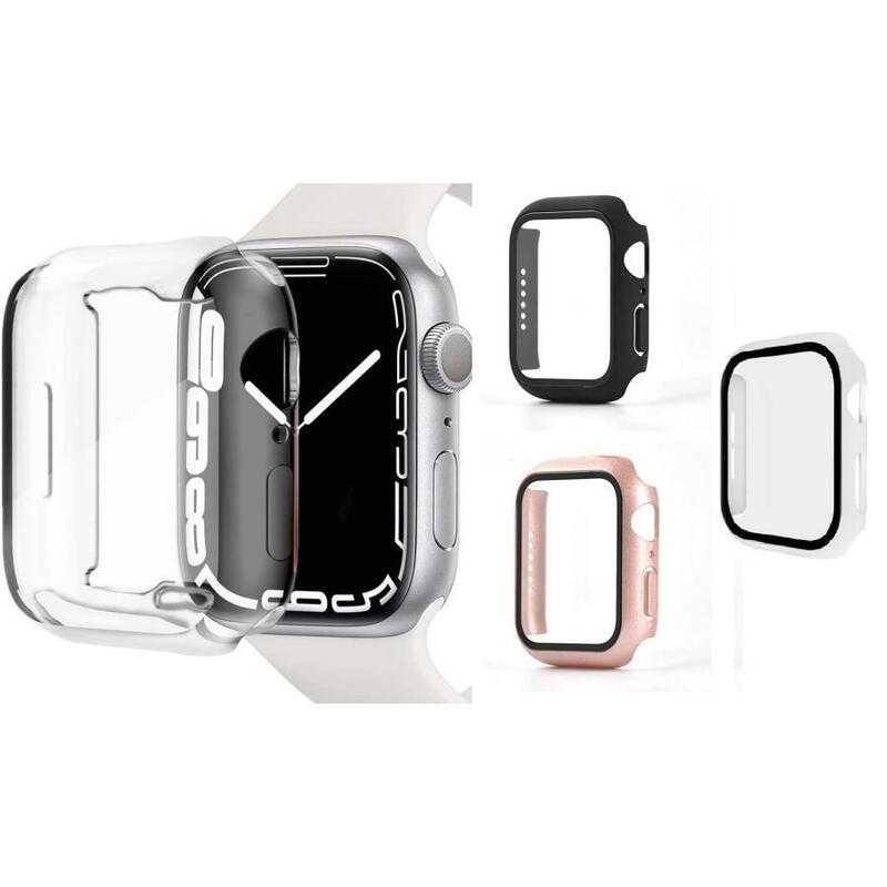 【45mm ブラック】アップルウォッチ専用カバー ガラスフィルム 保護カバー 9H 高強度 Apple Watch Series 7 カラー