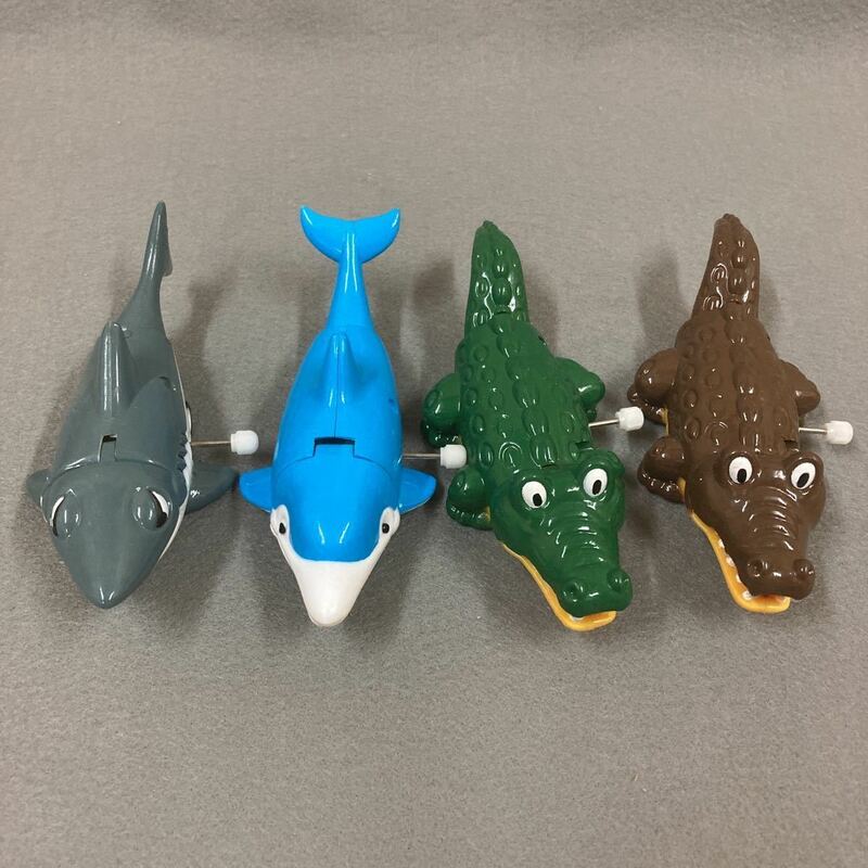 昭和レトロ ゼンマイ人形 4個 ワニ イルカ サメ ジョーズ 当時物 未使用品