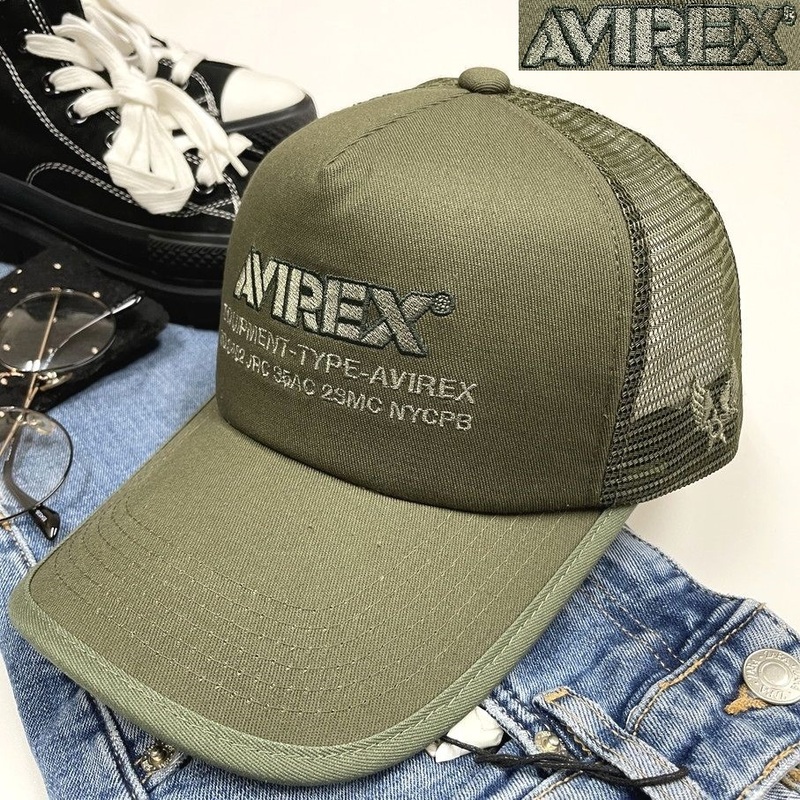未使用品 AVIREX カーキ メッシュキャップ ロゴ刺繍 メンズ ミリタリーカジュアルアウトドアキャンプアメカジ アビレックス アヴィレックス