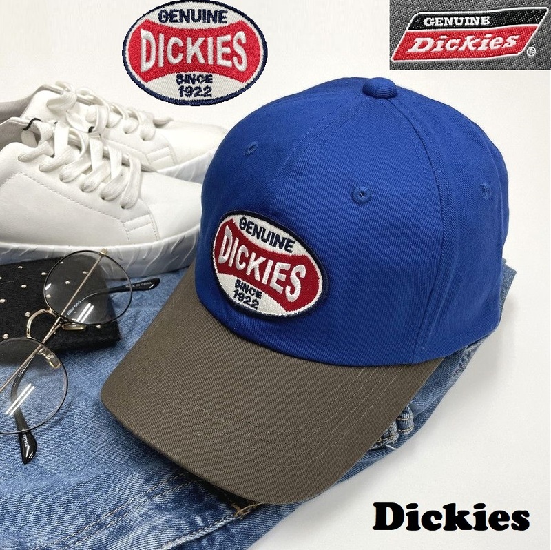 未使用品 Dickies ブルー×ブラウン キャップ メンズ レディース カジュアル アウトドアキャンプ ゴルフ ワッペン ロゴ 刺繍 ディッキーズ