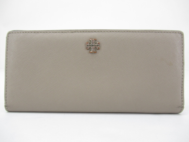 d80329-ap [送料280円]中古◇TORY BURCH トリーバーチ 二つ折り 長財布 10005657 ロングウォレット レザー グレージュ系 [170-240314]