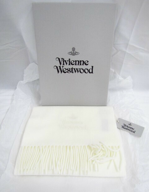 未使用 Vivienne Westwood ヴィヴィアンウエストウッド 8103007 マフラー ホワイト ロゴ BOX付き 未使用品 ◆120127
