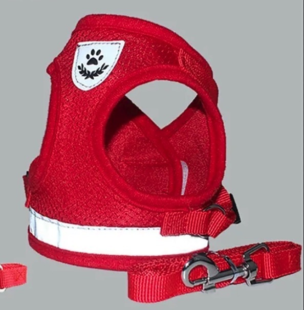 赤XL◎光反射 メッシュ ハーネス ベスト型 胴輪 シンプル かわいい 中型犬 老犬 ペット 通気性 安全