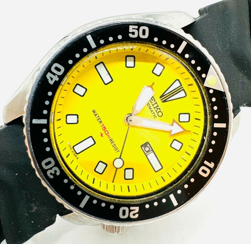1円 稼動 セイコー ダイバー 4205-0152 AT/ イエロー　黄色文字盤　デイト 1ERT メンズ腕時計 