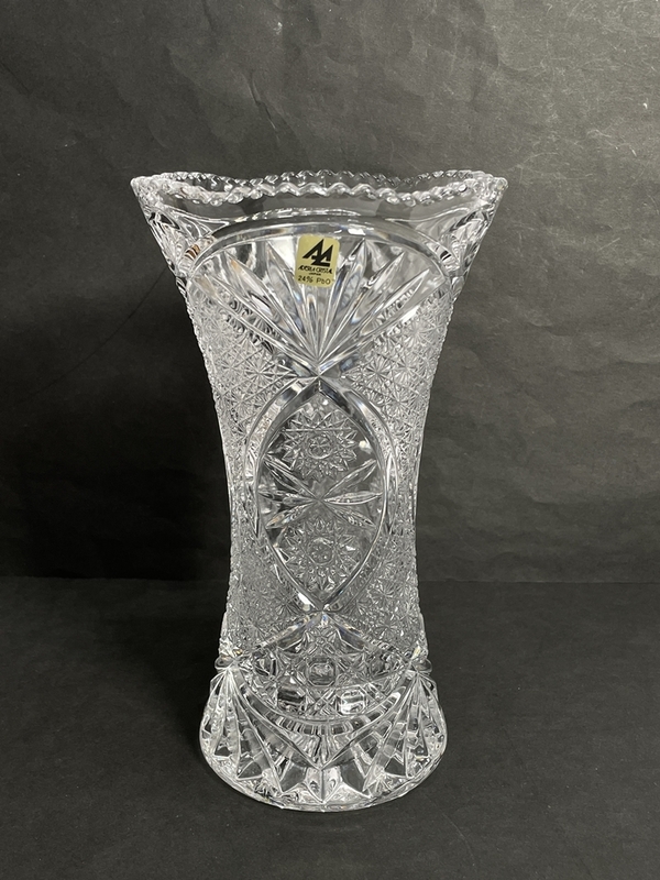 ● コレクター必見 ADERIA CRYSTAL 24% クリスタルガラス フラワーベース 花瓶 花入 インテリア 飾り 高さ23.5cm ディスプレイ ma253