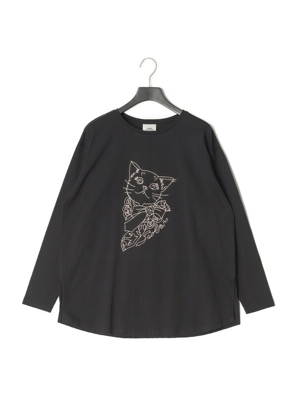 ScoLar スカラー 猫 ネコ 刺繍 長袖 Tシャツ ロンT 新品 未使用 黒