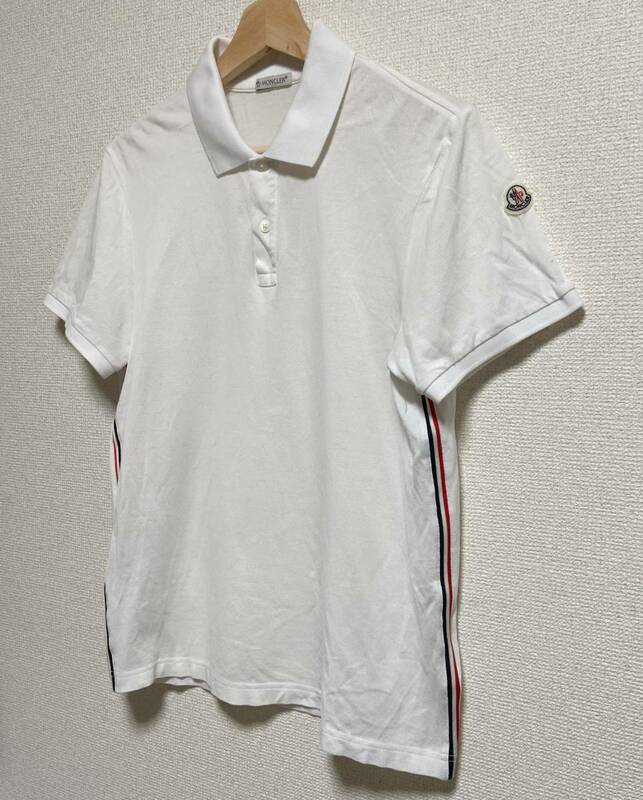 美品 MONCLER モンクレール トリコロール ライン ポロシャツ サイズM 白 MAGLIA POLO マグリア