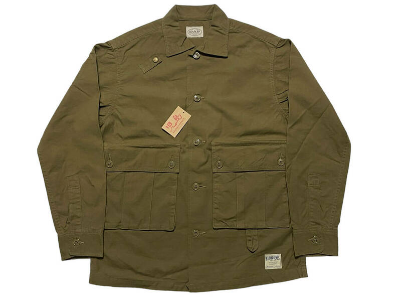 未使用品 M 児島ジーンズ DAP FISHERMAN' ALLS FL-3010 CARGO SHIRT KHAKI ダップ カーゴシャツ ポケット カーキ KOJIMA GENES