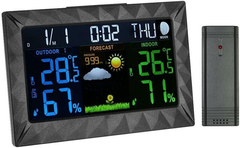 新品☆ワイヤレスウェザーステーション 温度計湿度計 大型カラーLCD 天気予報 リモートセンサー 温度湿度モニター/アラート