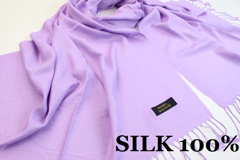 新品【SILK シルク100%】無地 Plain 大判 薄手 ストール L.PURPLE 薄紫 ラベンダーパープル系