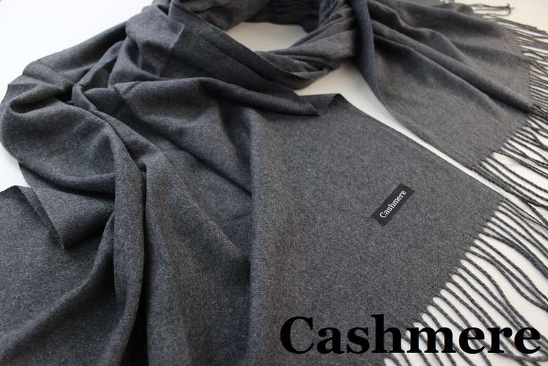 新品【Cashmere カシミア】無地 Plain ライトタッチ 大判 ストール C.GRAY 濃灰 チャコールグレー系