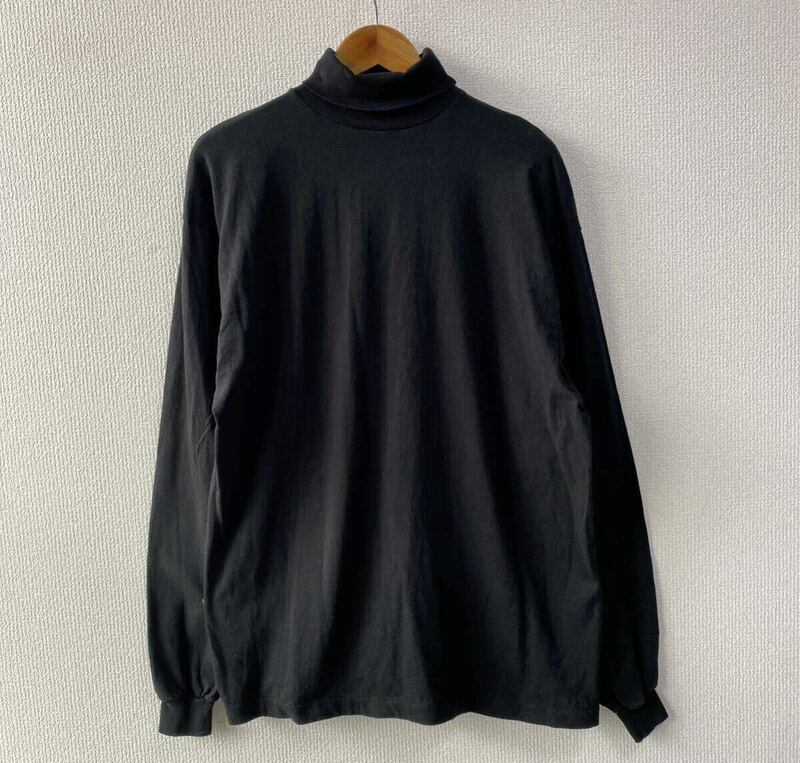 90s USA製 FRUIT OF THE LOOM タートルネック 長袖 Tシャツ XL ブラック ロンT フルーツオブザルーム アメリカ製
