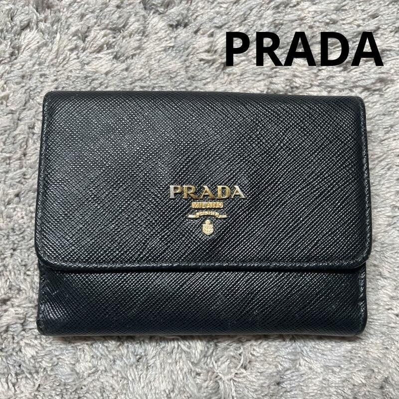 PRADA プラダ 折り財布 レザー ゴールドロゴ