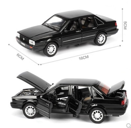 ＊旧車＊フォルクスワーゲン サンタナ ジェッタ レトロ 合金車モデル ライト点灯 チョロ 照明 音楽 プルバック 6 ドア 大人 少年 0064黒