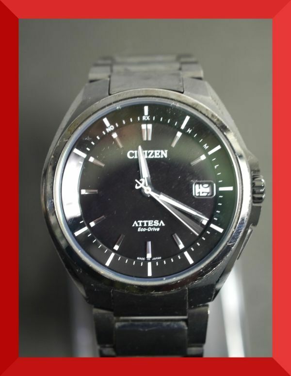 シチズン CITIZEN アテッサ ATTESA エコドライブ 3針 デイト 純正ベルト チタン H110-T016294 男性用 メンズ 腕時計 日本製 x173 稼働品