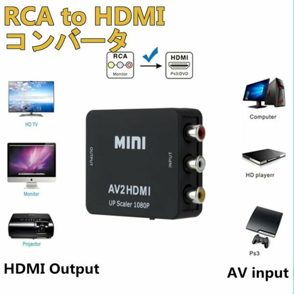 「送料無料」RCA to HDMI コンバータ アナログ オーディオ及びビデオ信号をデジタル HDTV信号に簡単変換！em