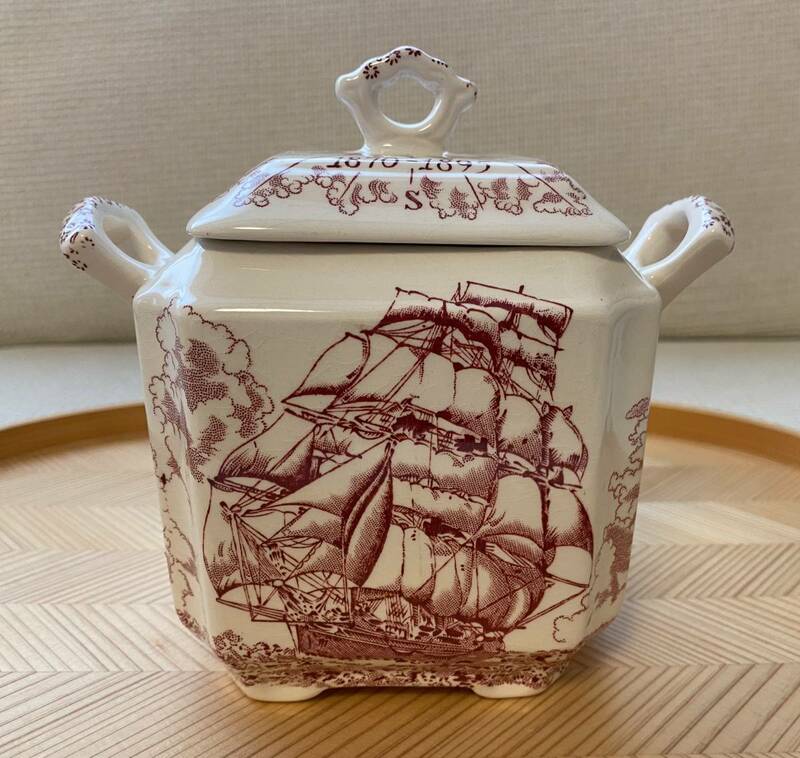 ☆即決☆【美品】MASON'S 蓋付き シュガーポット 茶葉入れ 保存容器 イングランド製 英国製 イギリス アンティーク 帆船