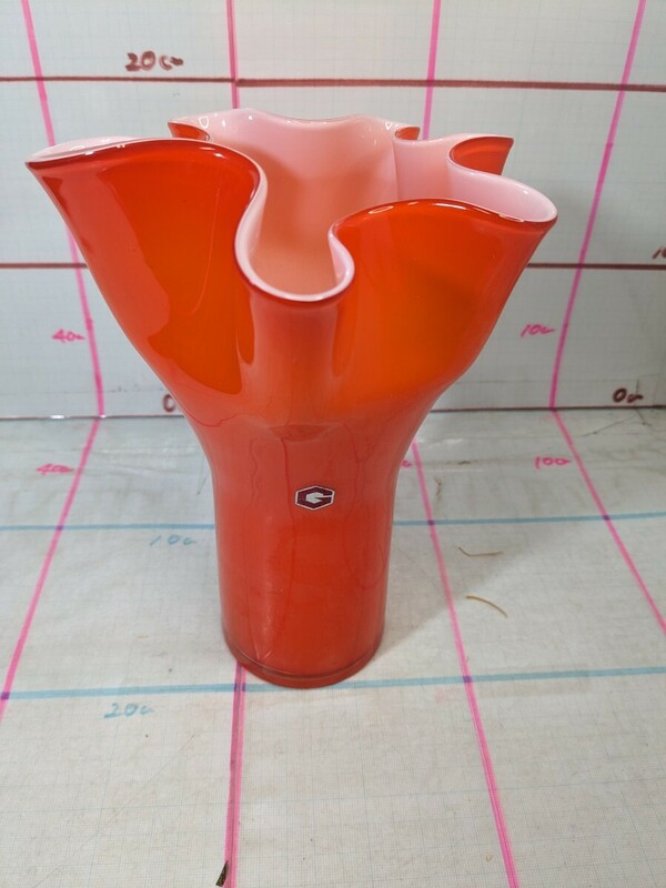 趣味の百撰会　昭和レトロ　ガラス　花瓶　花器 オレンジ CHAIN GROOP 　80サイズ