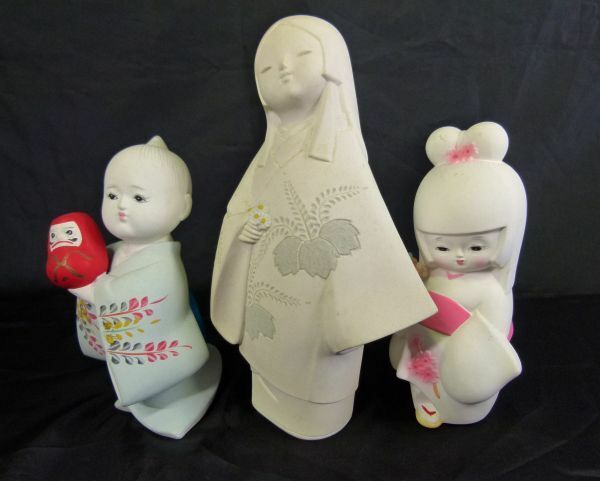[IM] 博多人形　3体組　陶器　子供　人形　置物　焼き物　工芸品　作者銘あり