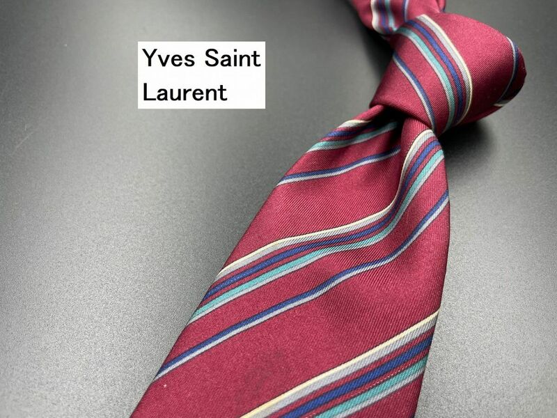 【美品】YvesSaintLaurent　サンローラン　レジメンタル柄　ネクタイ　3本以上送料無料　ワインレッド　0205154